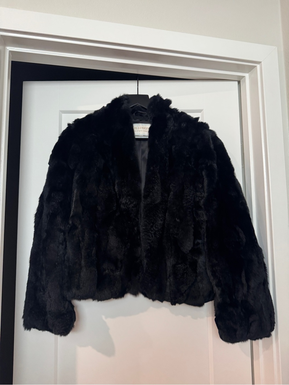 Illusion by Sherry Cassin Black Rex Rabbit Fur Jacket - size M